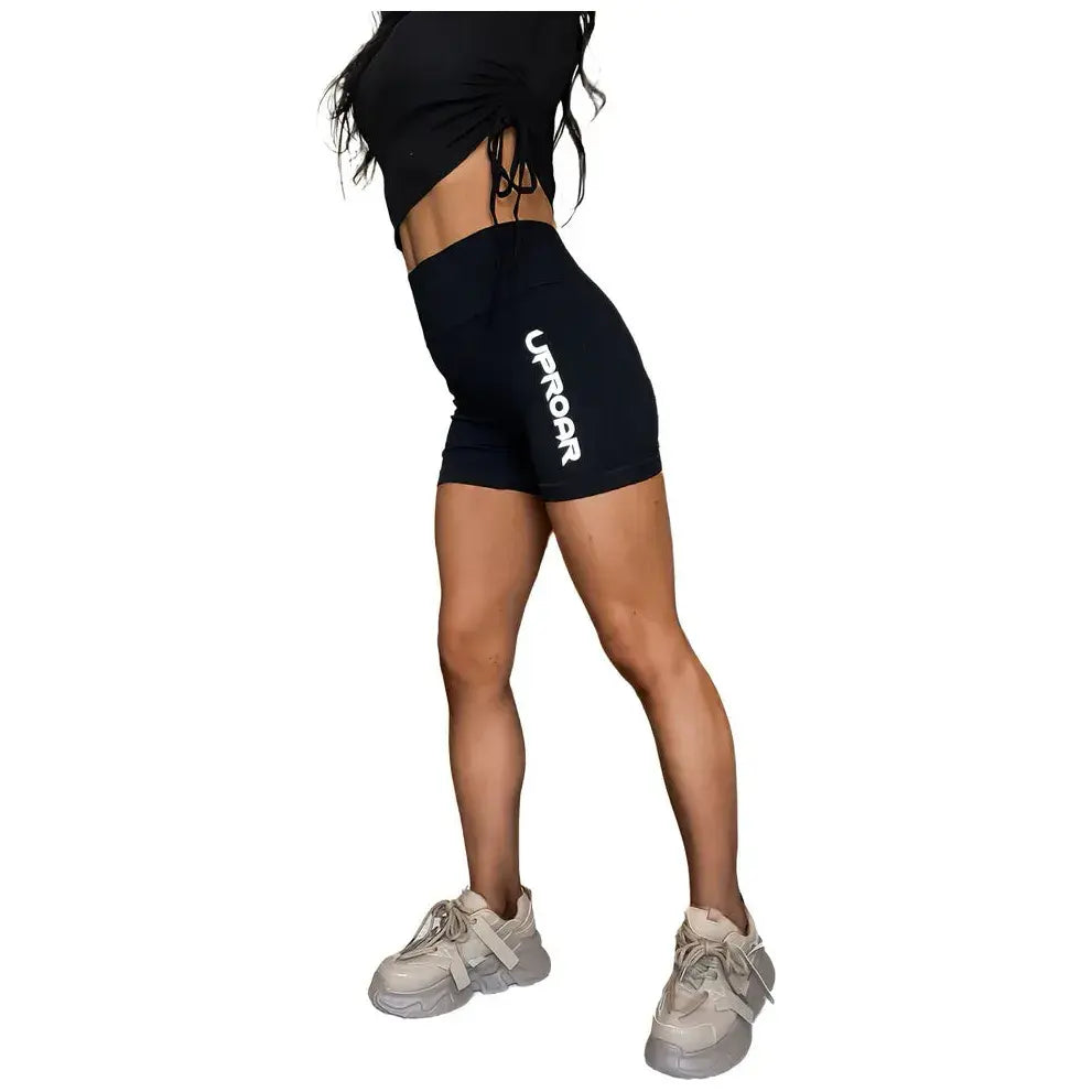 Uproar Ribbed High Waisted Black Biker Shorts - ladies active wear