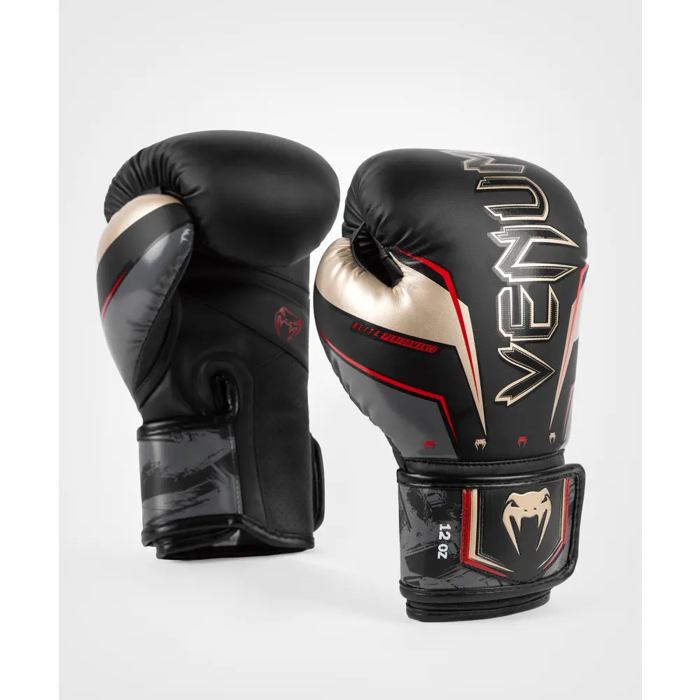 Venum Elite Evo Boxing Gloves - Black/Gold/Red