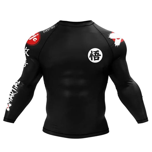 XMartial Kanji Black BJJ Rash Guard Long Sleeve - MASA